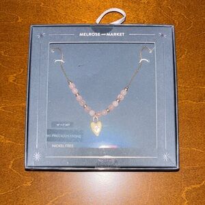Melrose and Market Gold Heart Necklace with Pink Beads